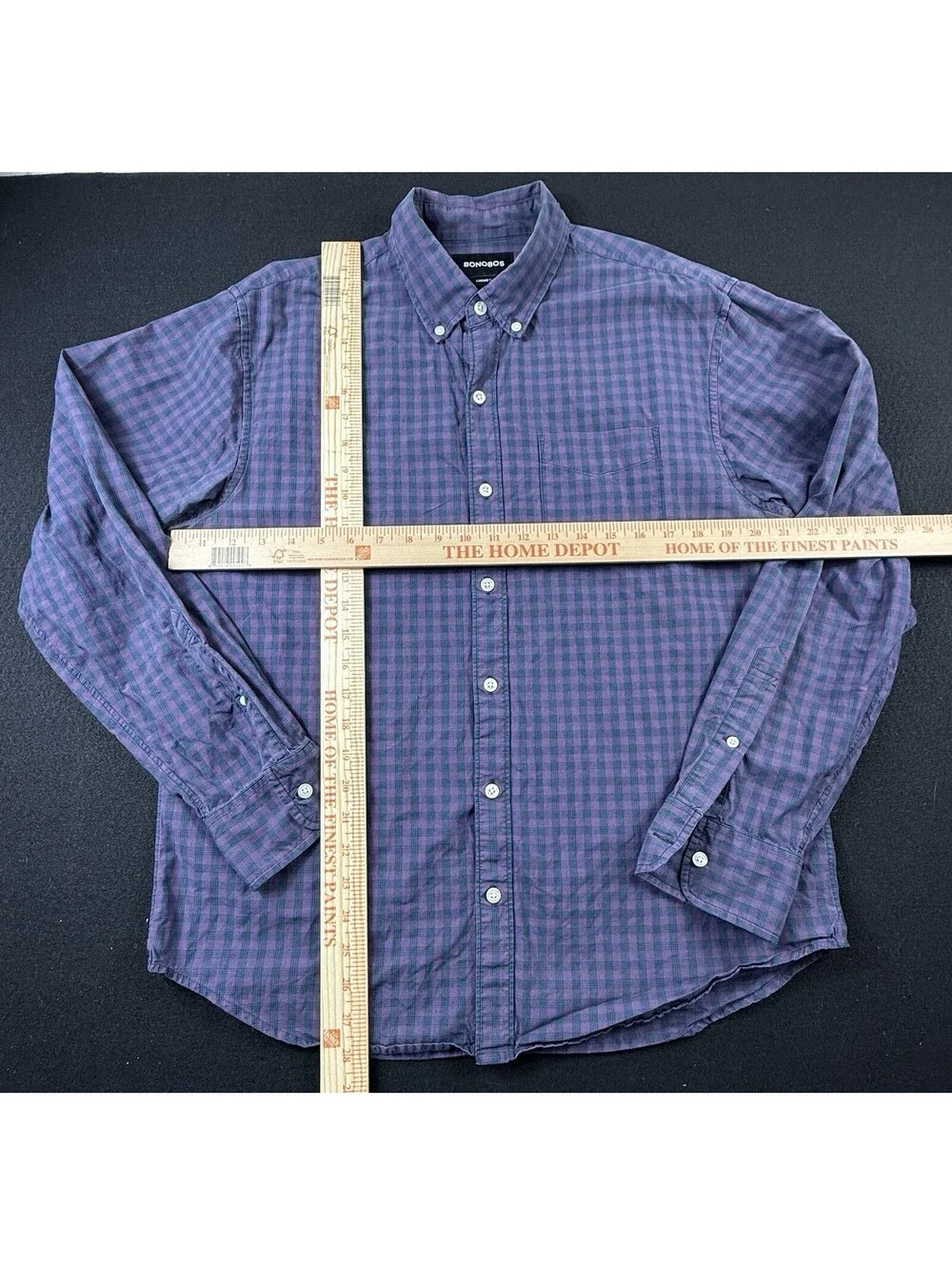 Bonobos Standard Fit Men's L Purple Blue Check Button-Down Long Sleeve Button-Up